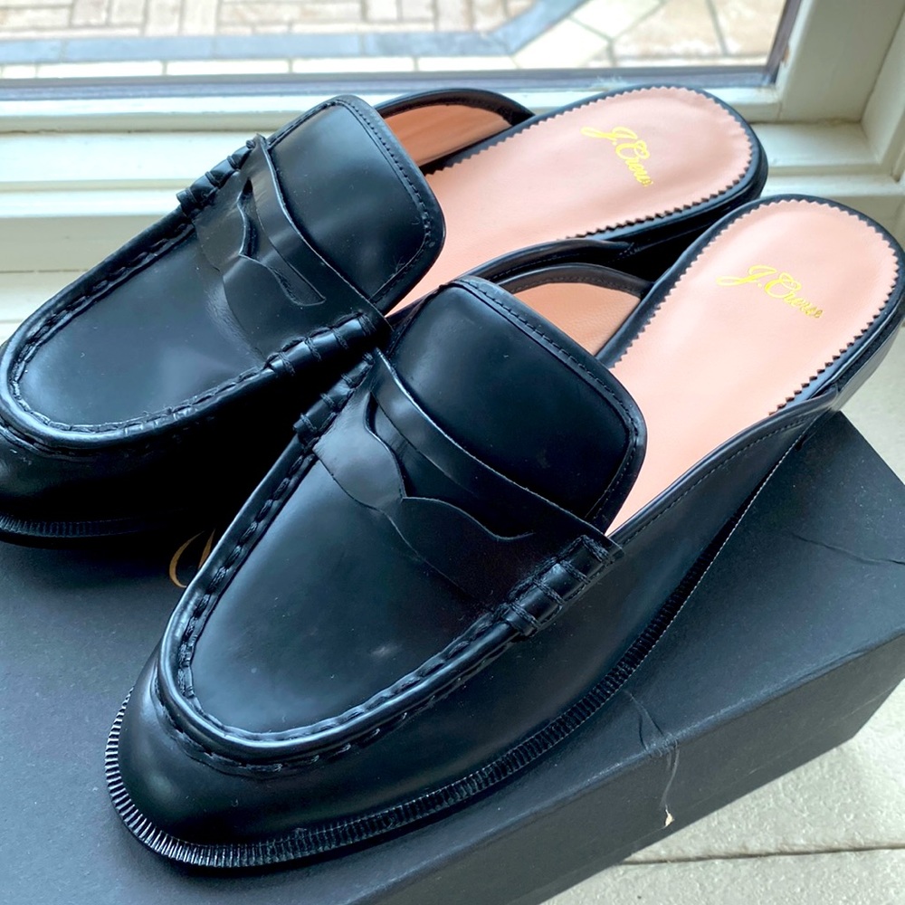 JCREW Black Spazzolato Tab Loafer Mule